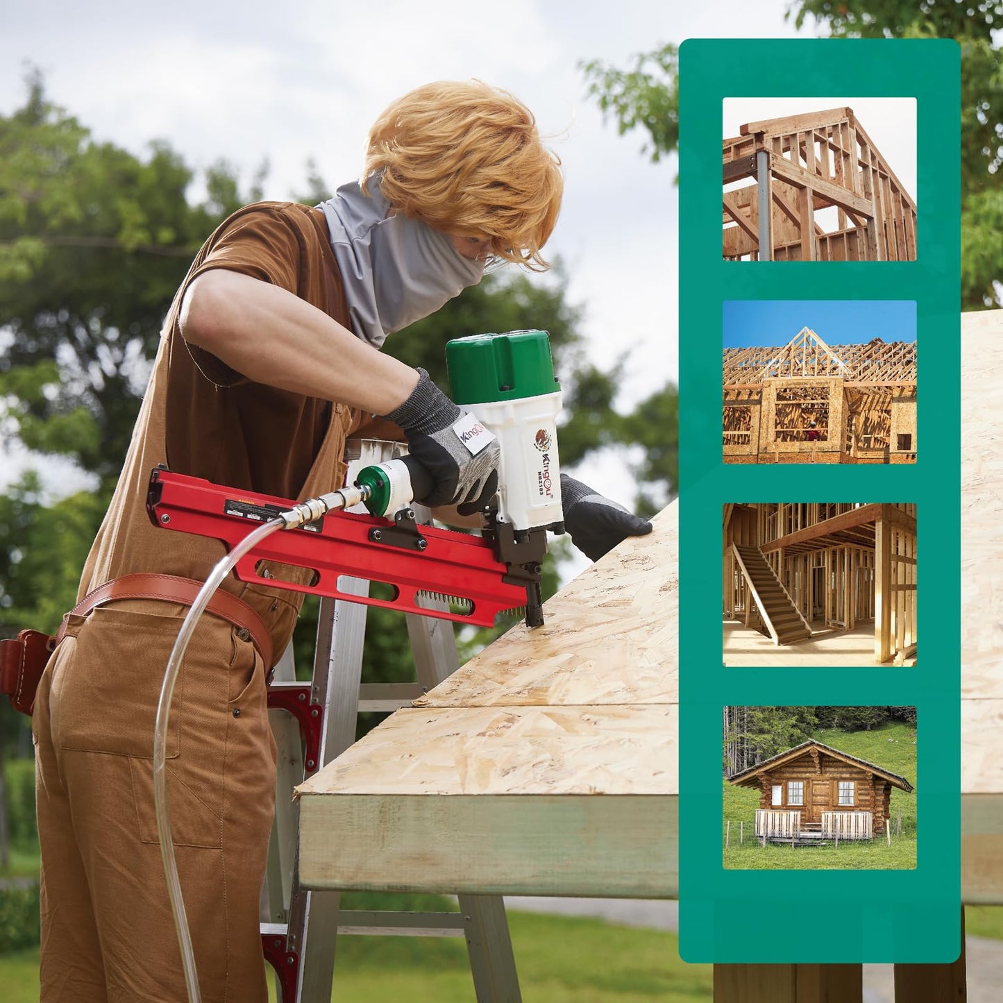 KingOu Mexican Style NR2183 21 Degree Aluminum Magazine Framing nail gun, Pneumatic Framing Nailer, 2-Inch up to 3-1/4-Inch Plastic Collated Full Head Framing Nails, Framing, Wooden House Building