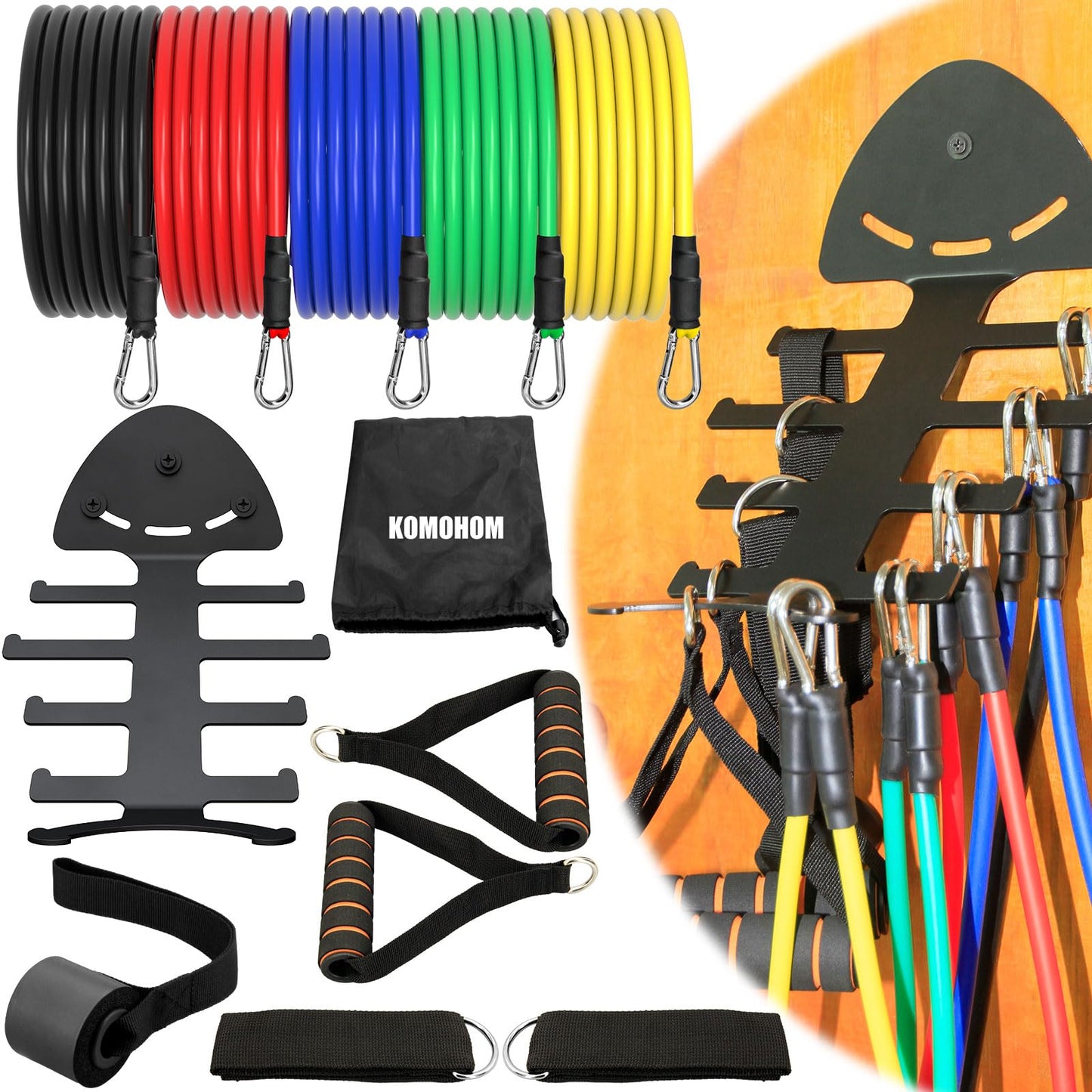 Resistance Bands Set with Gym Storage Rack for Working Out, Fitness Exercise Bands,Workout Bands,Strength Bands,Weight Bands,Training Bands,Dopa Bands,Elastic Resistance Tubes with Handles