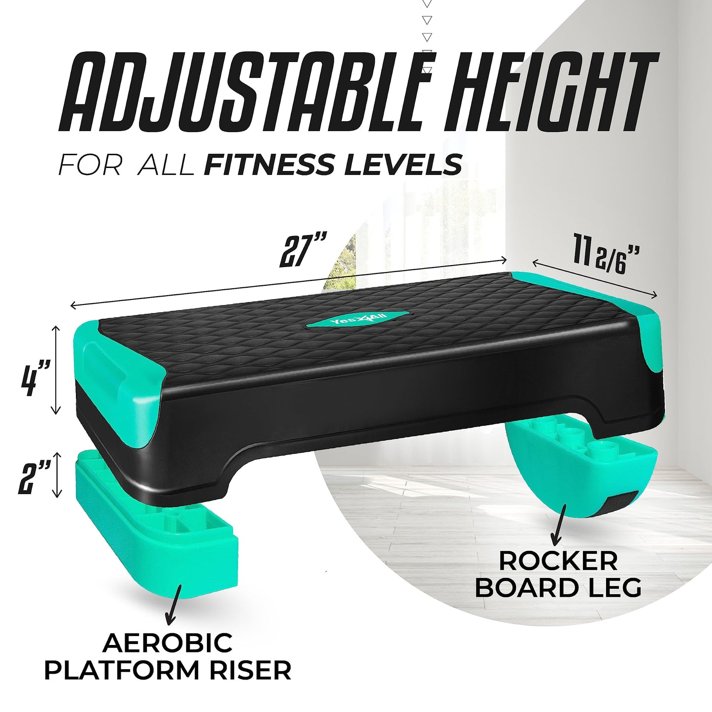 Yes4All 2-in-1 Adjustable Aerobic Stepper with Rocker Balance Board Legs for Home Workout, Step Exercise & Balance Training - Neo Green