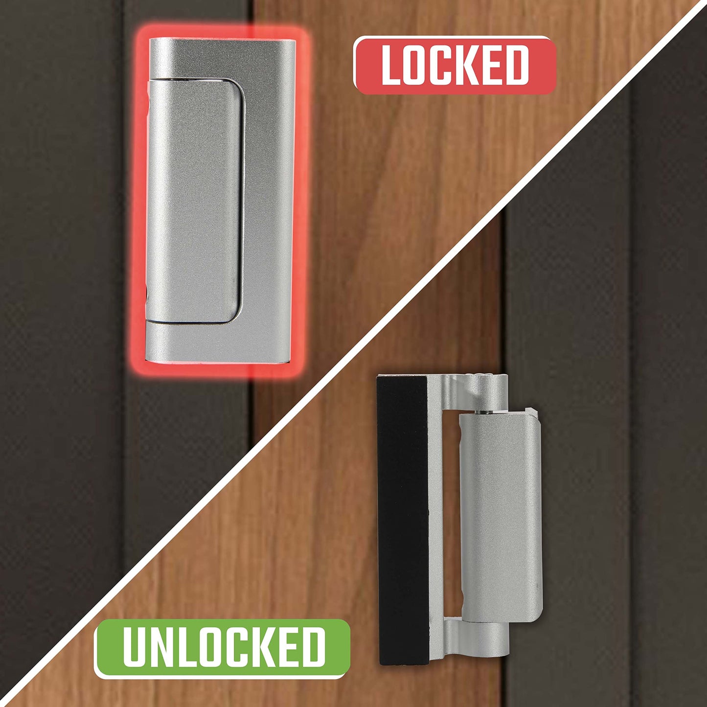 GreaTalent 3PACK Home Security Door Reinforcement Lock Childproof, Add High Security to Home Prevent Unauthorized Entry, Aluminum Construction Finish, Frame Lock, Silver