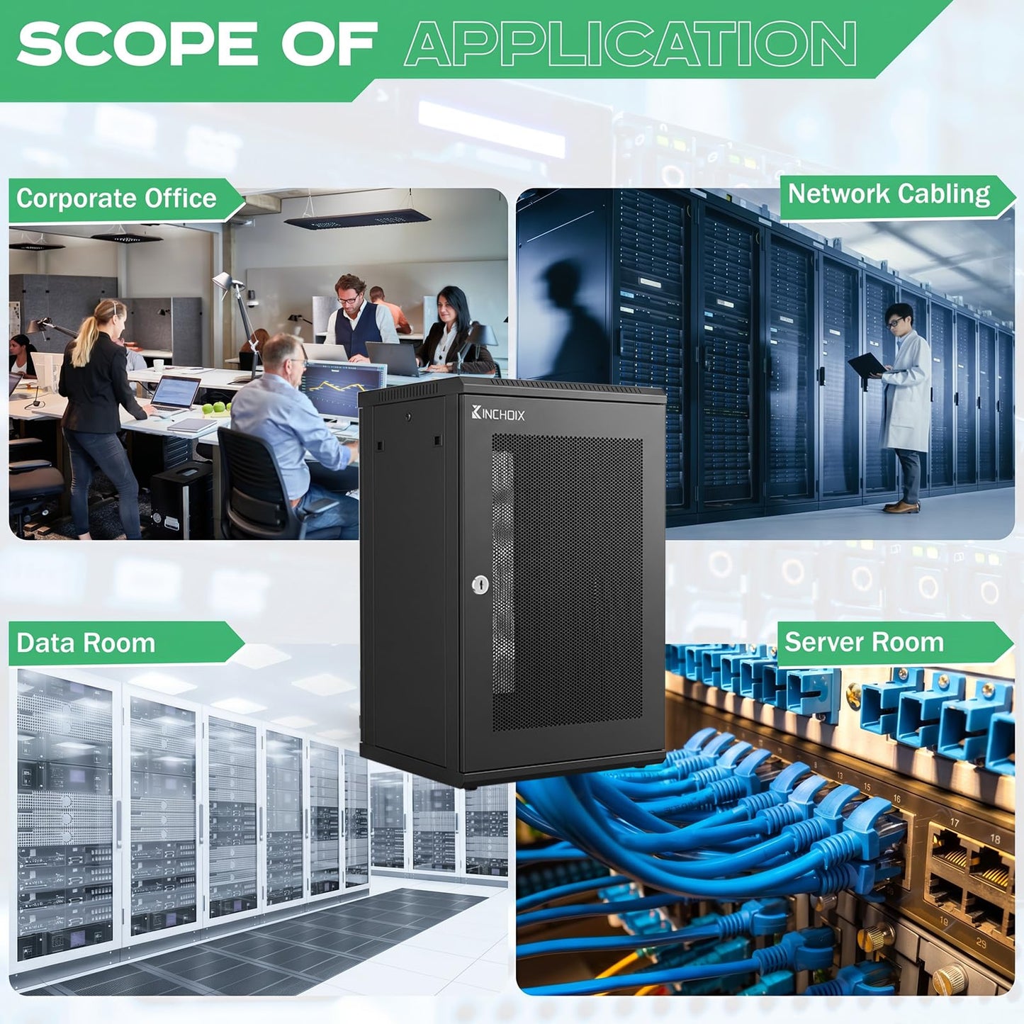15U Server Cabinet Network Rack Enclosure Cabinet Enclosure for Computer Data Networking Electronic Equipment, Removable Side Panels, Lockable Door, 30in Depth for 19” IT Equipment, A/V Devices