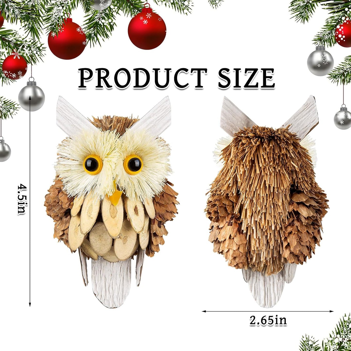 Woodland Christmas Ornaments by [Brand Name] - Handmade Rustic Owl Decorations | 4-Piece Set