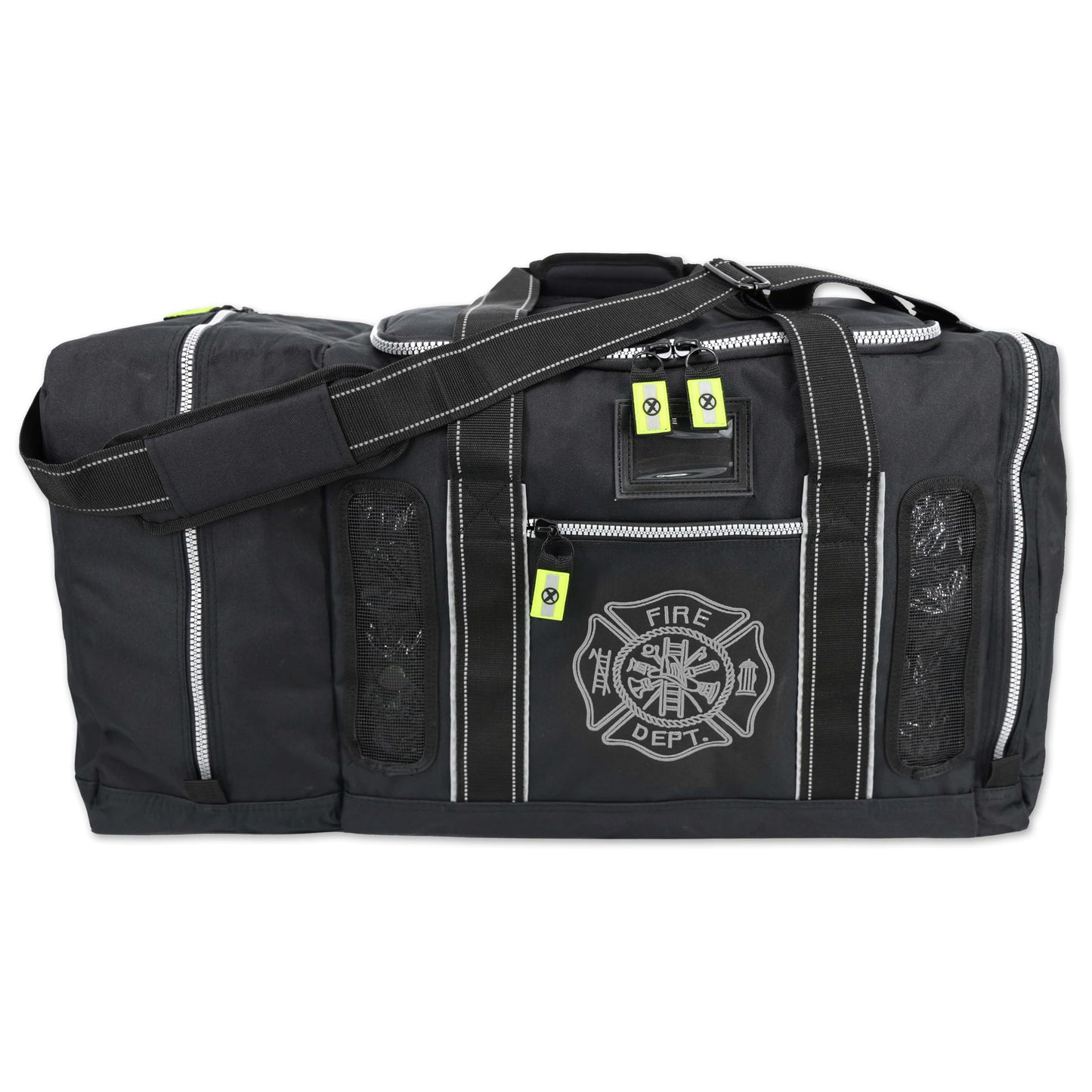 Lightning X Products Newly Redesigned Firefighter Fireman Quad-vent Turnout Gear Bag With Helmet Compartment, Mesh Vents & Maltese Cross for First Responder (Black)