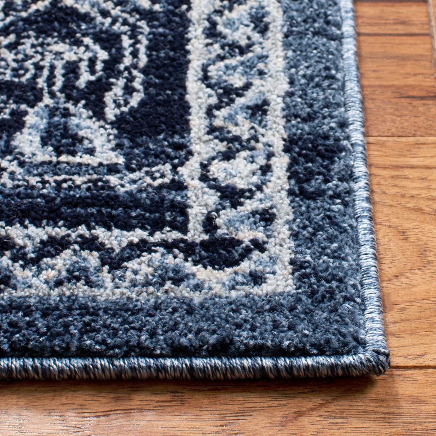 SAFAVIEH Charleston Collection Area Rug - 6'7" Square, Navy & Blue, Oriental Medallion Design, Non-Shedding & Easy Care, Ideal for High Traffic Areas in Living Room, Bedroom (CHL431N)