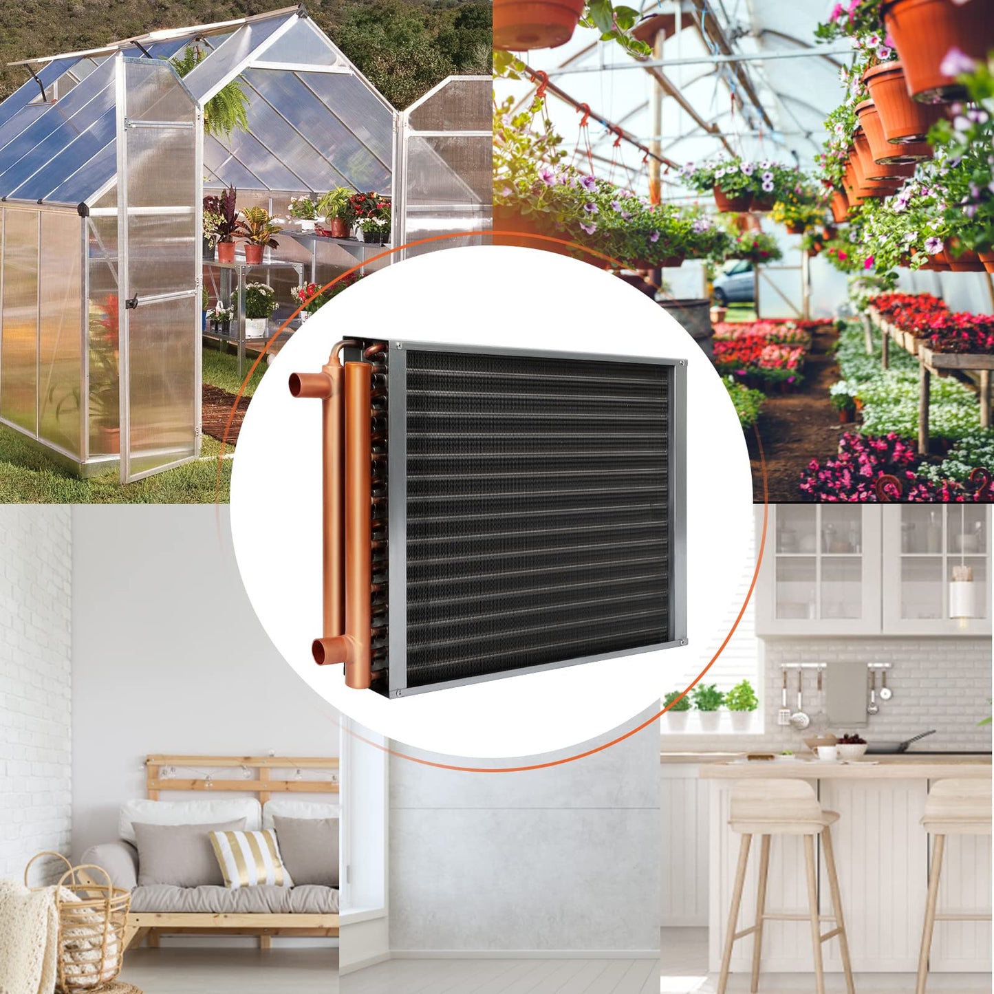 16 x 18 Heat Exchanger Water To Air, Copper Ports for Outdoor Wood Furnaces, Residential Heating and Cooling, and Forced Air Heating