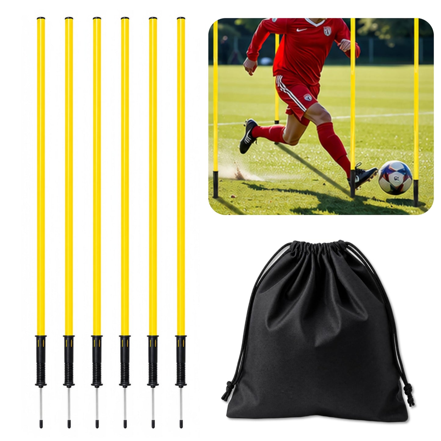 6 Pcs Soccer Agility Poles for Training,5 FT Adjustable Speed and Agility Training Equipment,Football/Basketball/Horse/Dog Sports Practice Equipment,Soccer Sticks with Ground Spring Nails for Outdoors