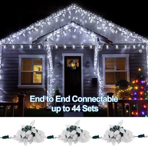 C9 Christmas Lights - 50 LED Faceted String Lights | 24.5 FT Connectable Indoor/Outdoor, Cool White