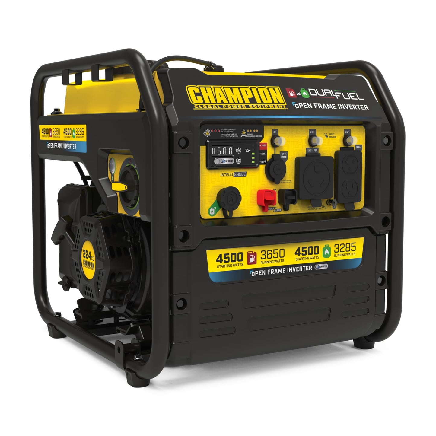 Champion Power Equipment 4,500-Watt Electric Start Dual Fuel RV Ready Portable Open Frame Inverter Generator with Quiet Technology and Free 3-Year Warranty