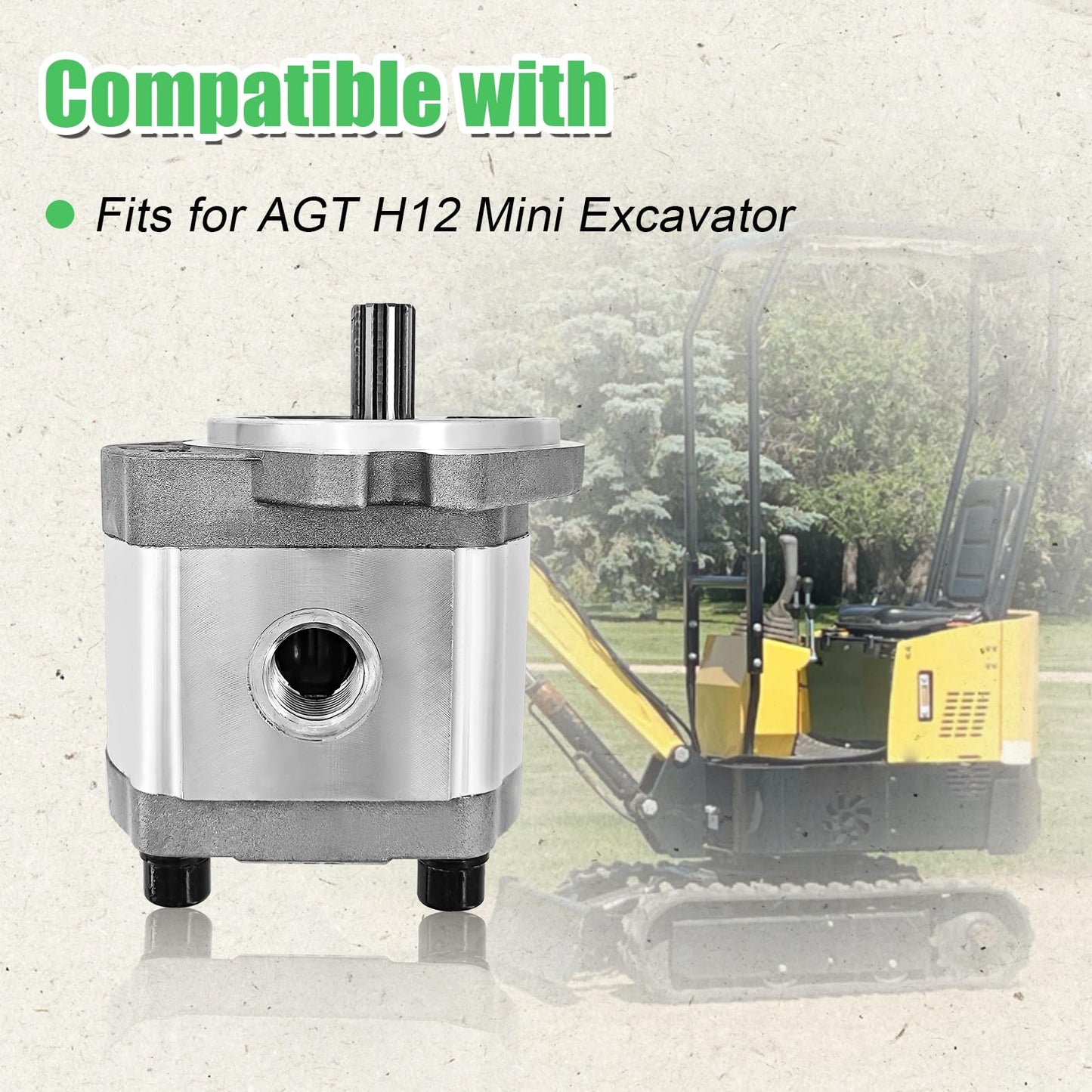 PGP5106G3LP Single Acting Hydraulic Gear Pump Fits for AGT H12 and More 1-ton Mini Excavators Digger 700RPM-4000RPM 9 Tooth 20 MPa-25 MPa Inlet G3/4 Outlet G1/2