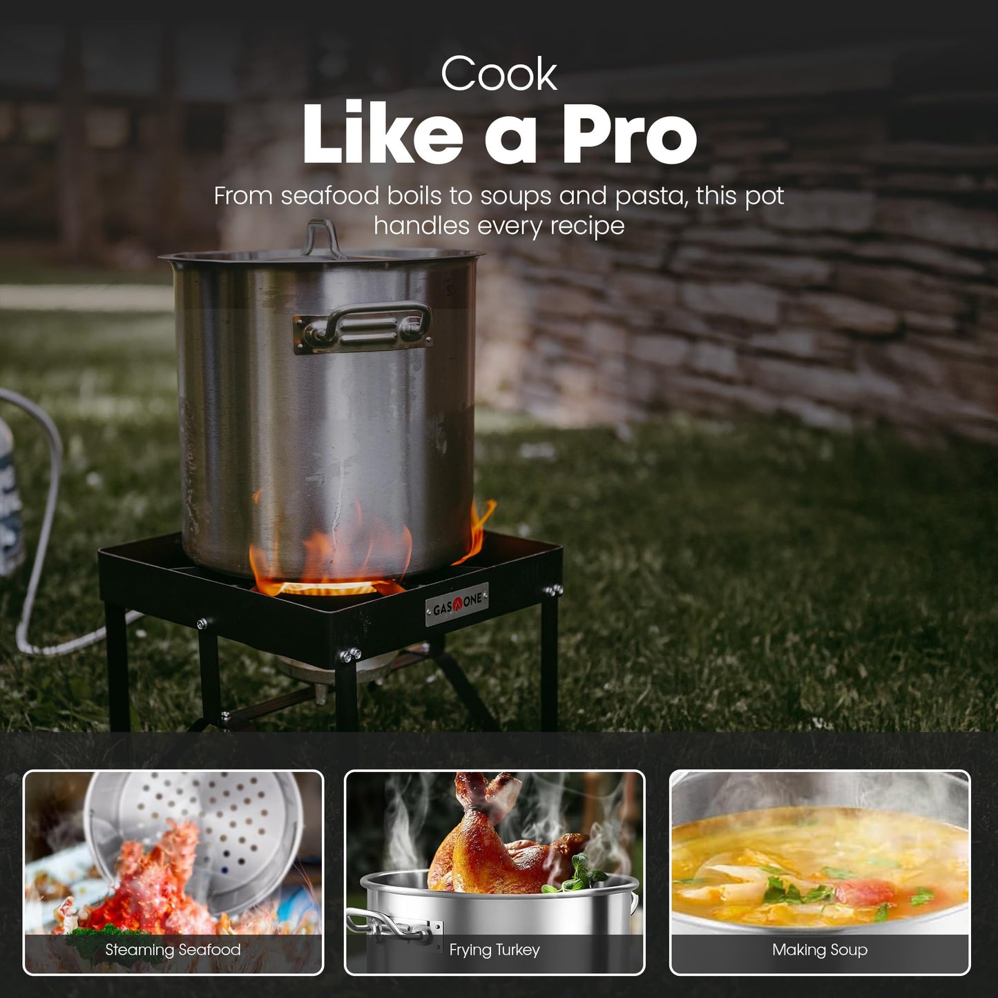 GasOne Stainless Steel Stockpot – 20qt Stock Pot with Lid and Capsule Tri-Ply Bottom – Heavy-Duty Cooking Pot for Beer Brewing, Soup, Seafood Boil – Reinforced Rim Stainless Steel Soup Pot