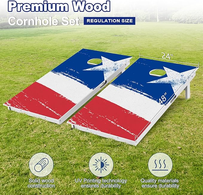Cornhole Boards Set - Regulation Size 4x2/3x2ft Solid Wood Corn Hole Game Set with 8 Bean Bags and 2 Cornhole Boards - Perfect for Outdoor Game