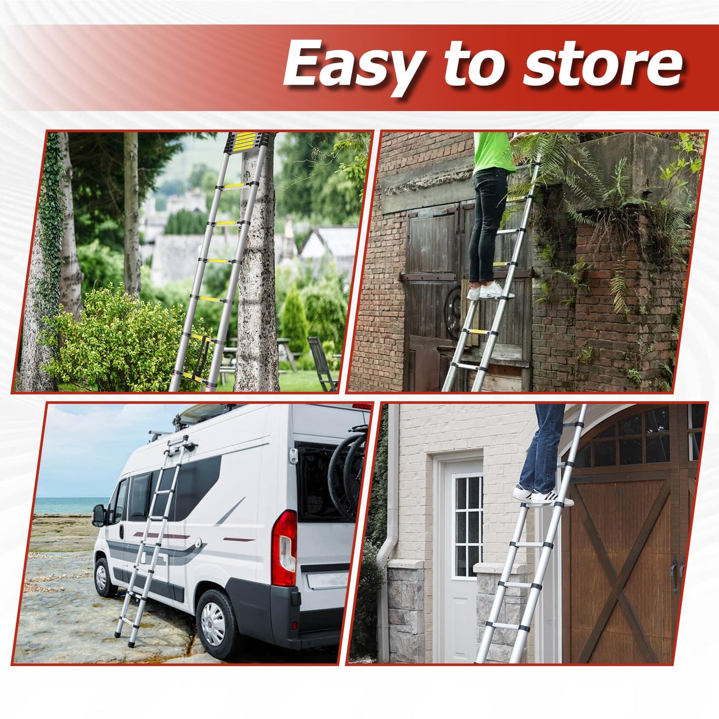 Telescopic Ladder 14.5FT/4.4M Aluminum Collapsible Retractable Portable Extension Ladder for Household or Outdoor Work 330lbs Capacity