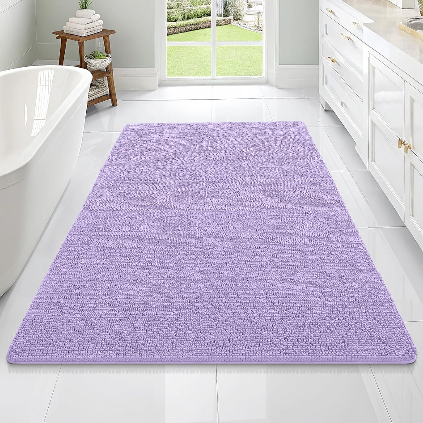 OLANLY Large Bath Rugs - Extra Soft Chenille with Rubber Backing | Quick Dry, Machine Washable, Lavender 70x46