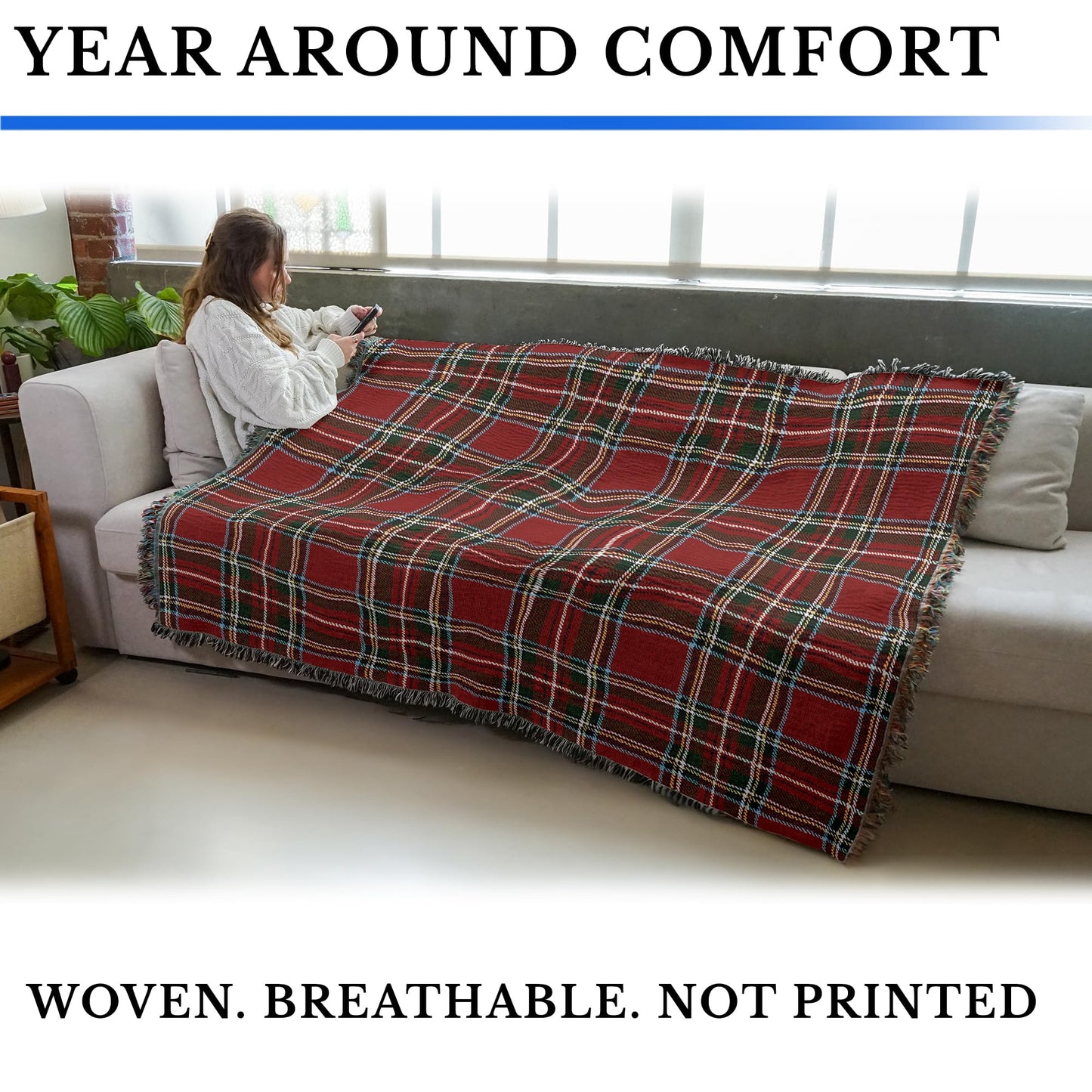 Pure Country Weavers Plaid Blanket Stewart Royal Tartan - Patterns Gift Tapestry Throw Woven from Cotton - Made in the USA (72x54)