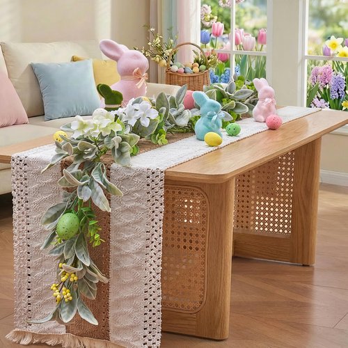 6 Ft Easter Garland, Easter Egg Lambs Ear Garland for Mantle, Spring Summer Pastel Artificial Flower Garlands, Easter Decorations for Home Mantle Fireplace Indoor Decor