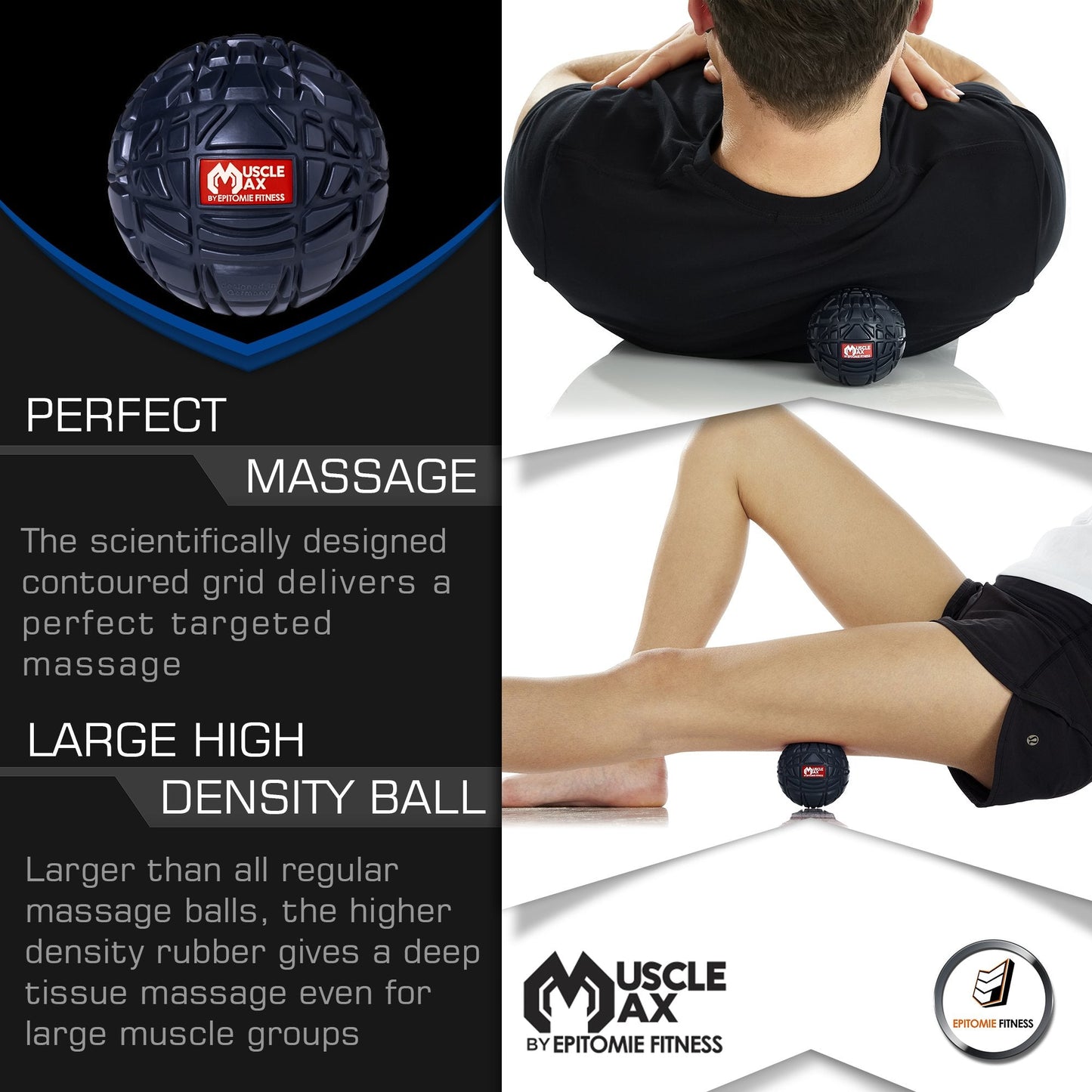 Epitomie Fitness Muscle Max Massage Ball - Therapy Ball for Trigger Point Massage - Deep Tissue Massager for Myofascial Release - Mobility Ball for Exercise & Recovery