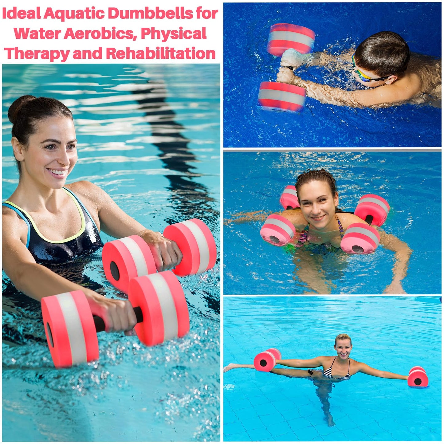Motionchic Water Aerobics Set, 2 Ankle Swimming Weights 2 Lightweight Aquatic Exercise Dumbbells 1 Pair of Swimming Gloves Pool Exercise Equipment for Aquatic Workout Fitness(Pink)