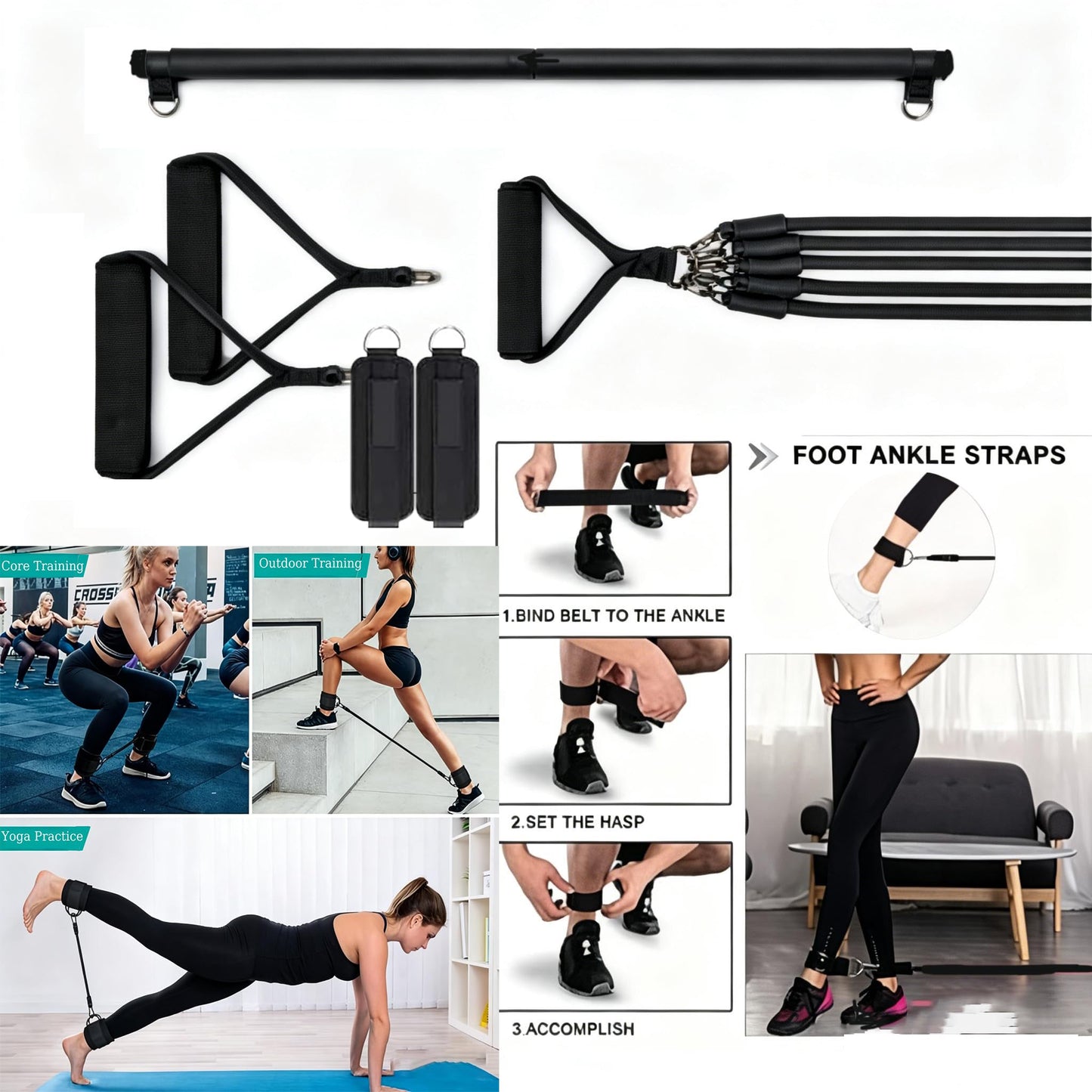 Basan Push Up Board with Resistance Bands – Foldable Portable Home Gym Equipment for Full Body Workout, Strength Training for Men & Women