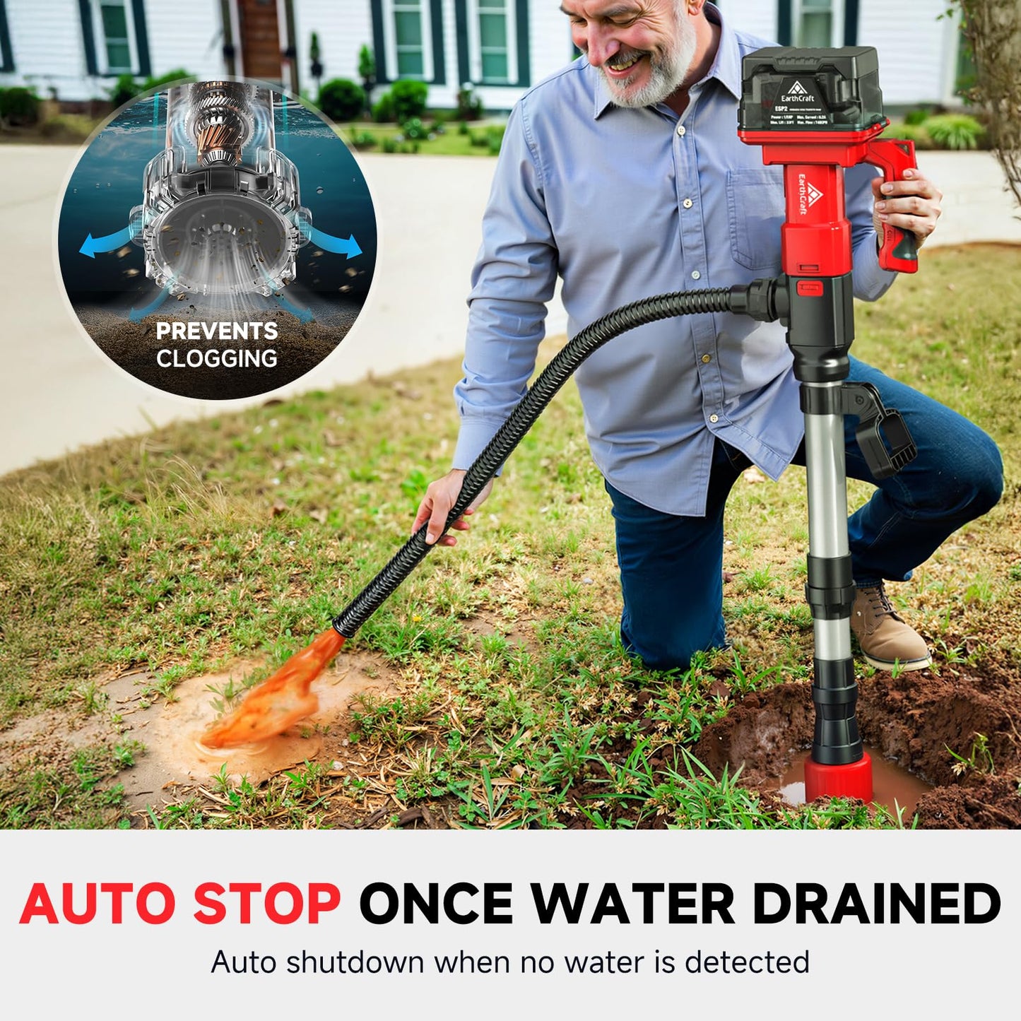 Cordless Stick Water Transfer Pump with 2 * 4.0AH Battery & Charger,740GPH Telescoping Pole Pump, 33FT Head, Handheld Portable Utility Sump Pump Kit for Garden, Boat, Deep Well Draining