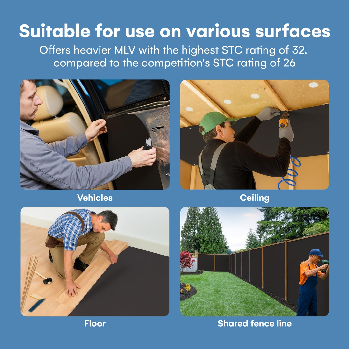 flybold Soundproofing Material Mass Loaded Vinyl 1.1 Lb Wall Soundproof Floor Outdoor Sound Barrier MLV with Acoustic Noise Barrier for Sound Proof Door Ceiling Cars (1.1 Lb 100 Sq. Ft)