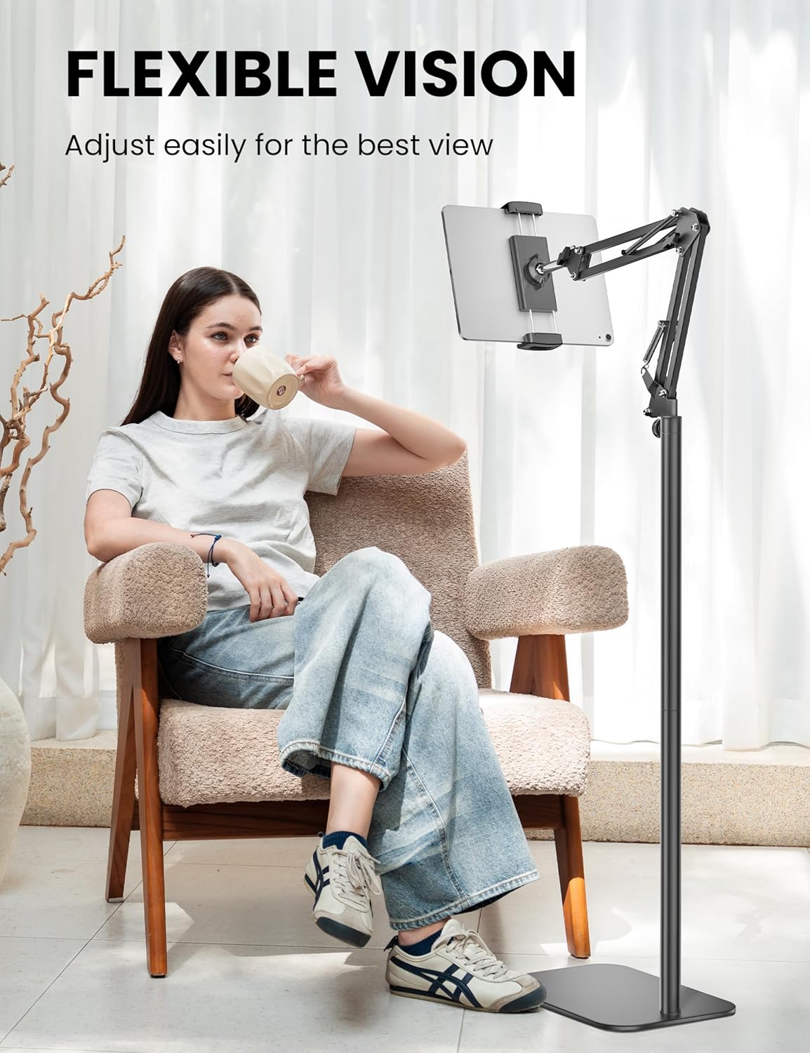 SteelStorm 360-Degree 4.7~12.9 Tablet Floor Stand, Rotatable Metal Tablet Holder Stand, Adjustable Height and Angle