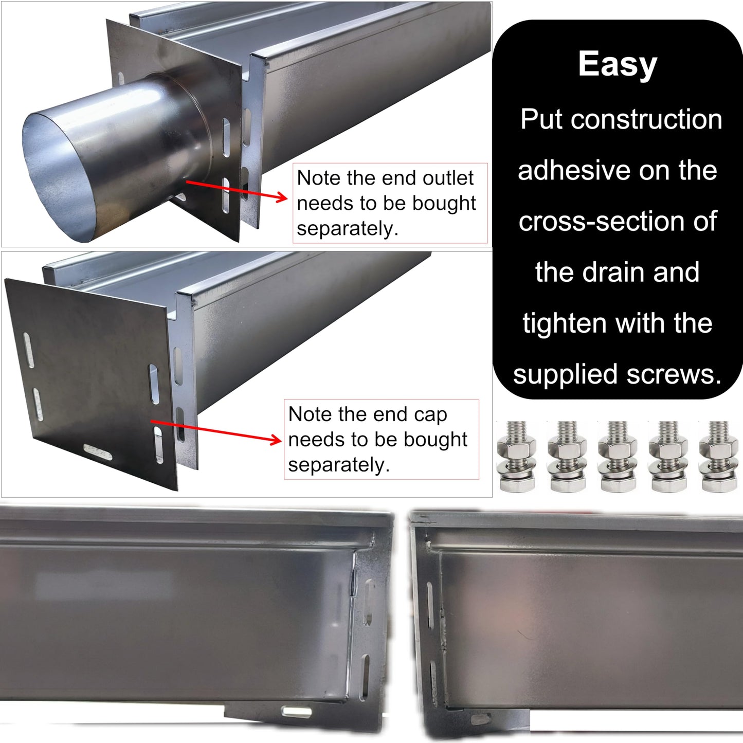 MASSLUNT 304 Stainless Steel Channel Drain with Galvanized Steel Grate 39.4x5.9x5.5 in, B-Class 28100 lbs Heavy-Duty Drain Kit for 3" Pipe, Trench Drainage System for Outdoor, Driveway, Garage, Yard