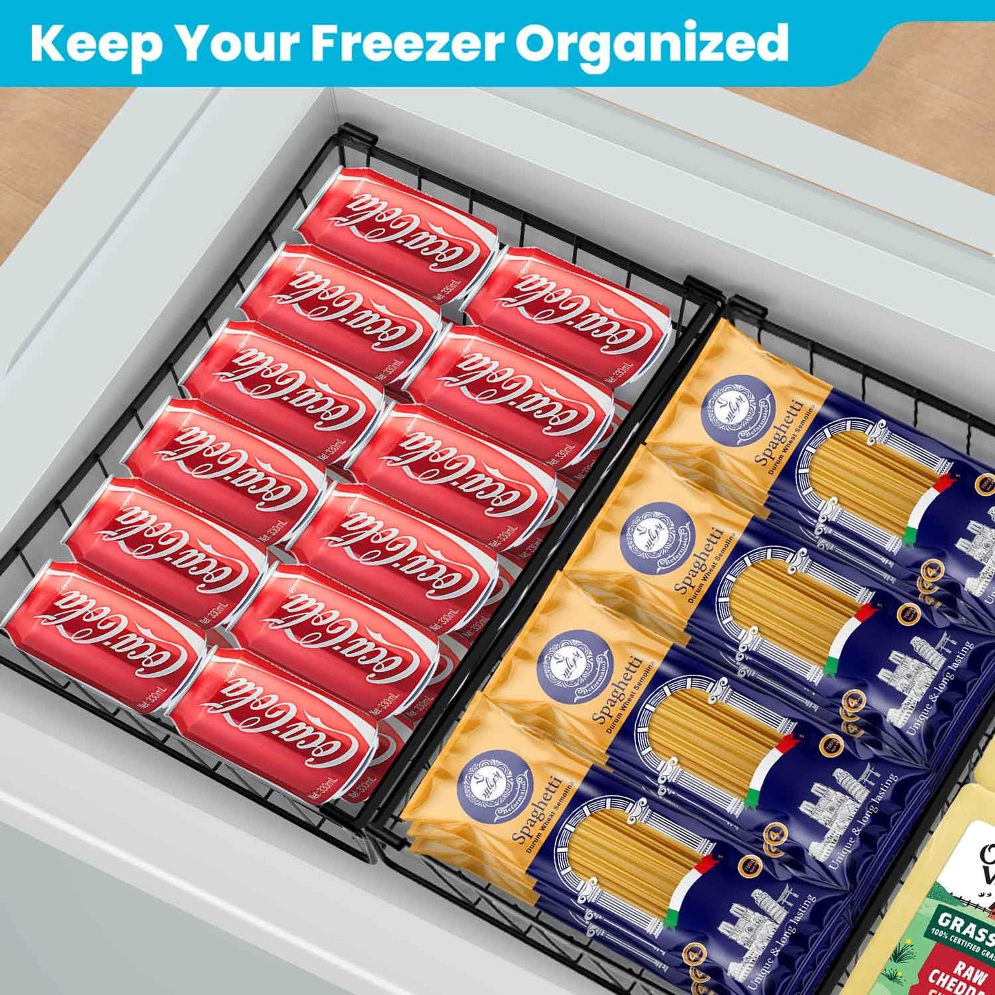 Pateekate Freezer Organizer Bins, 3 Pack Stackable Chest Freezer Organizer Bins for 5 Cu Ft Deep Freezer, Chest Freezer Sort Frozen Meats, Freezer Storage Containers Deep Freezer Organizer Baskets