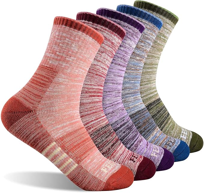 FEIDEER Women's Hiking Walking Socks, Multi-pack Outdoor Recreation Socks Wicking Cushion Crew Socks