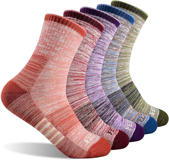 FEIDEER Women's Hiking Walking Socks, Multi-pack Outdoor Recreation Socks Wicking Cushion Crew Socks
