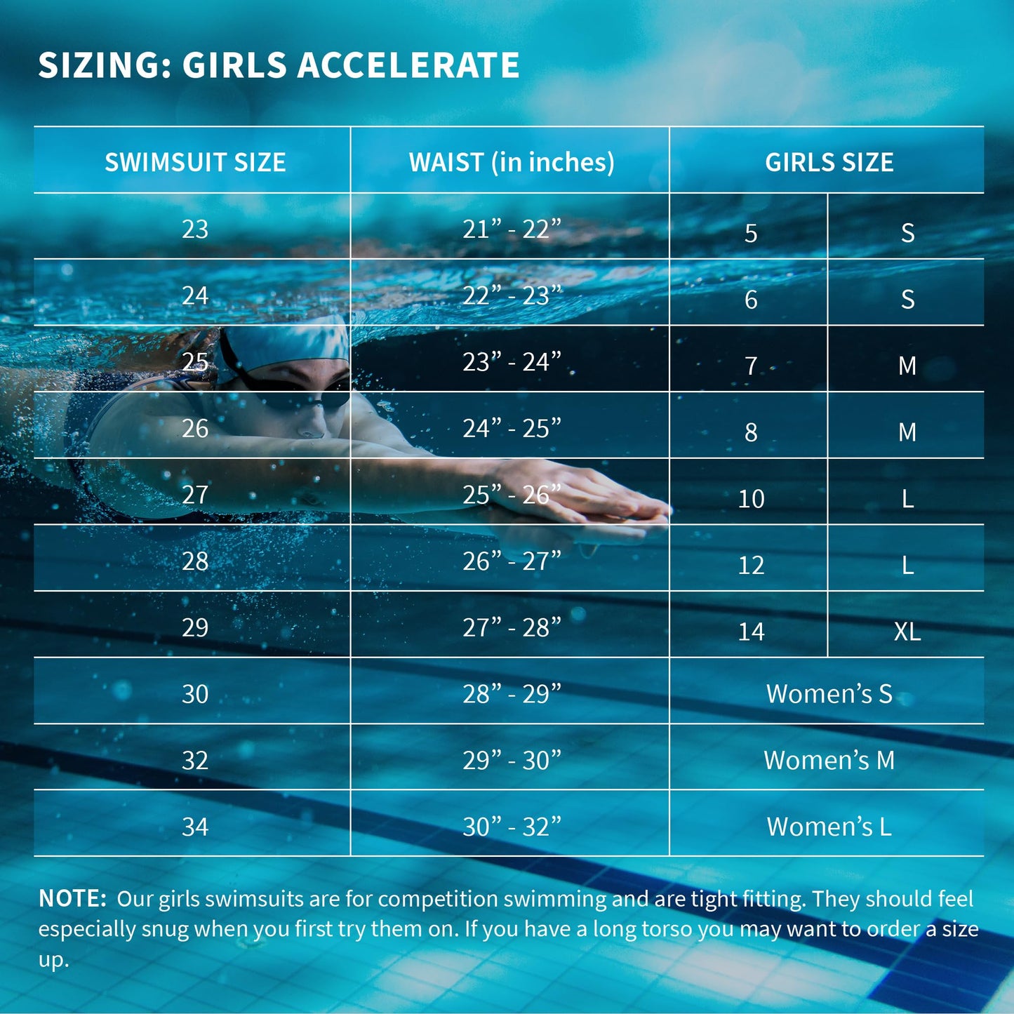 Flow Accelerate Swimsuit for Girls - Size 23 to 34 One Piece Swim Suit for Practice and Competition in Black, Blue, and Navy (US, Numeric, 30, Regular, Black)