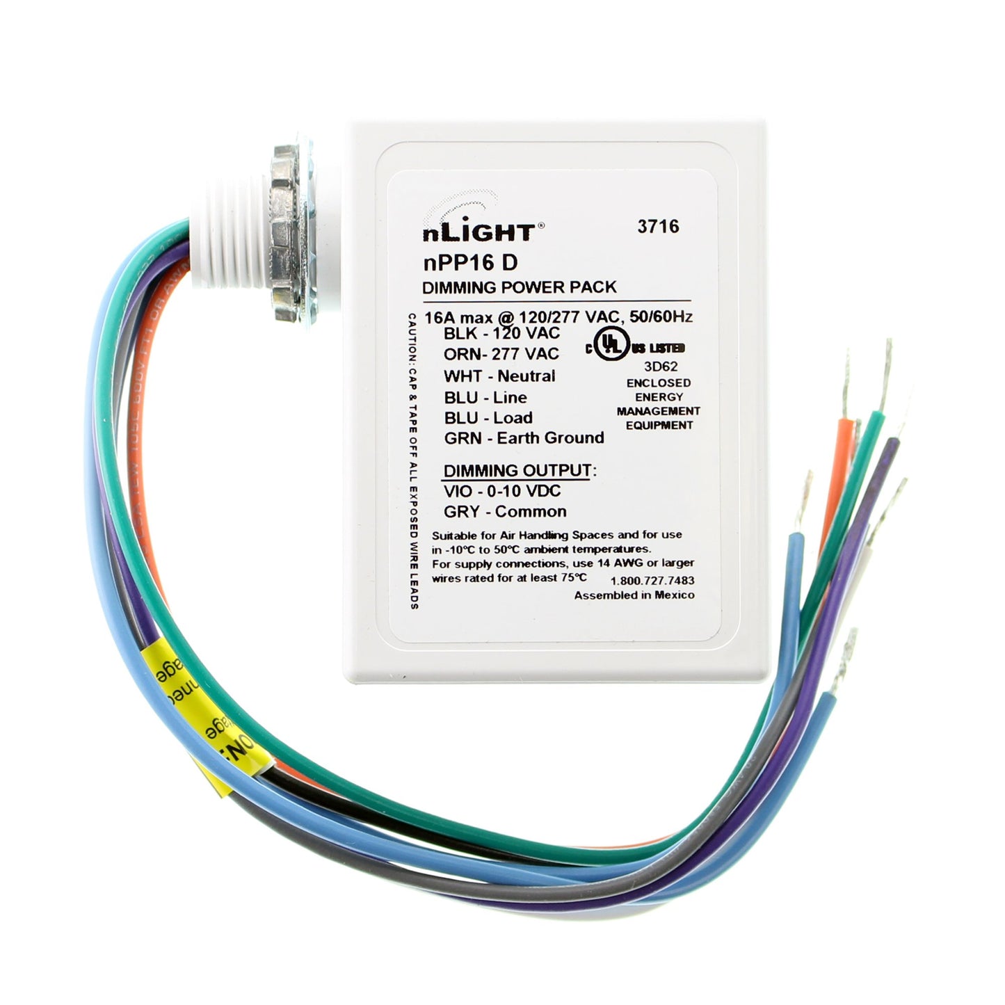 Sensor Switch NPP16-D nLight Dimming Power Pack, Plenum, UL2043, 120/277V, White