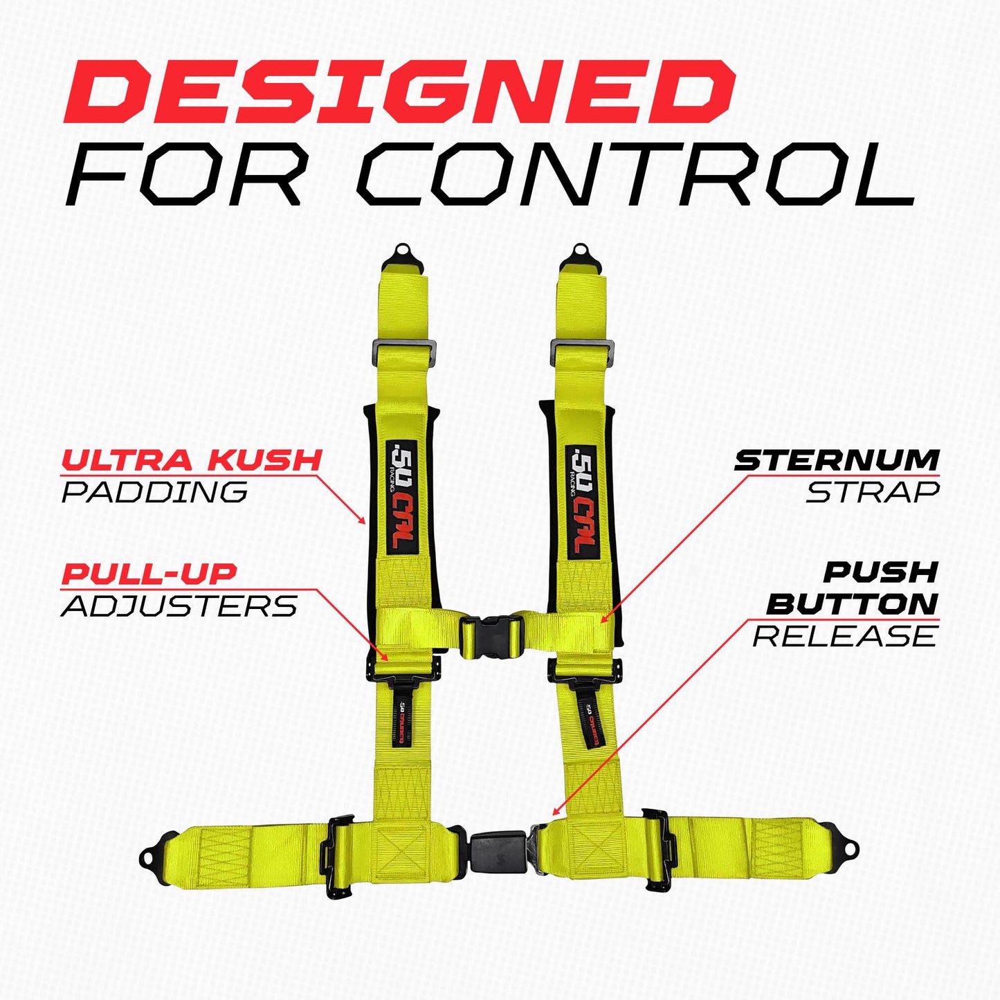1pc 4 Point Harness for Bucket Seat, Push Release, 10 Color Options, Racing Harness, Race Car, Off Road, UTV, RZR (Yellow, 2 inch) [6038]