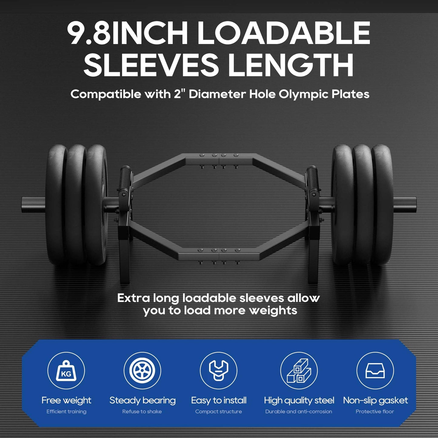 Olympic Trap Bar Barbell, Hex Bar, Shrug Bar, Deadlift Bar with rubber grip