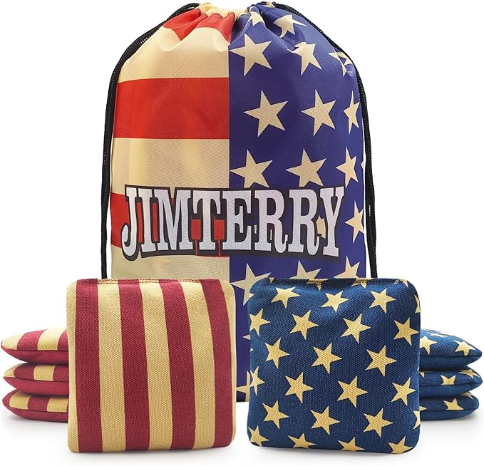 JIMTERRY Professional Cornhole Bags Set of 8 Dual Sided Corn Holes Bags Double Sided Regulation Slick and Stick Corn Hole Bean Bags for Pro Corn Hole Game