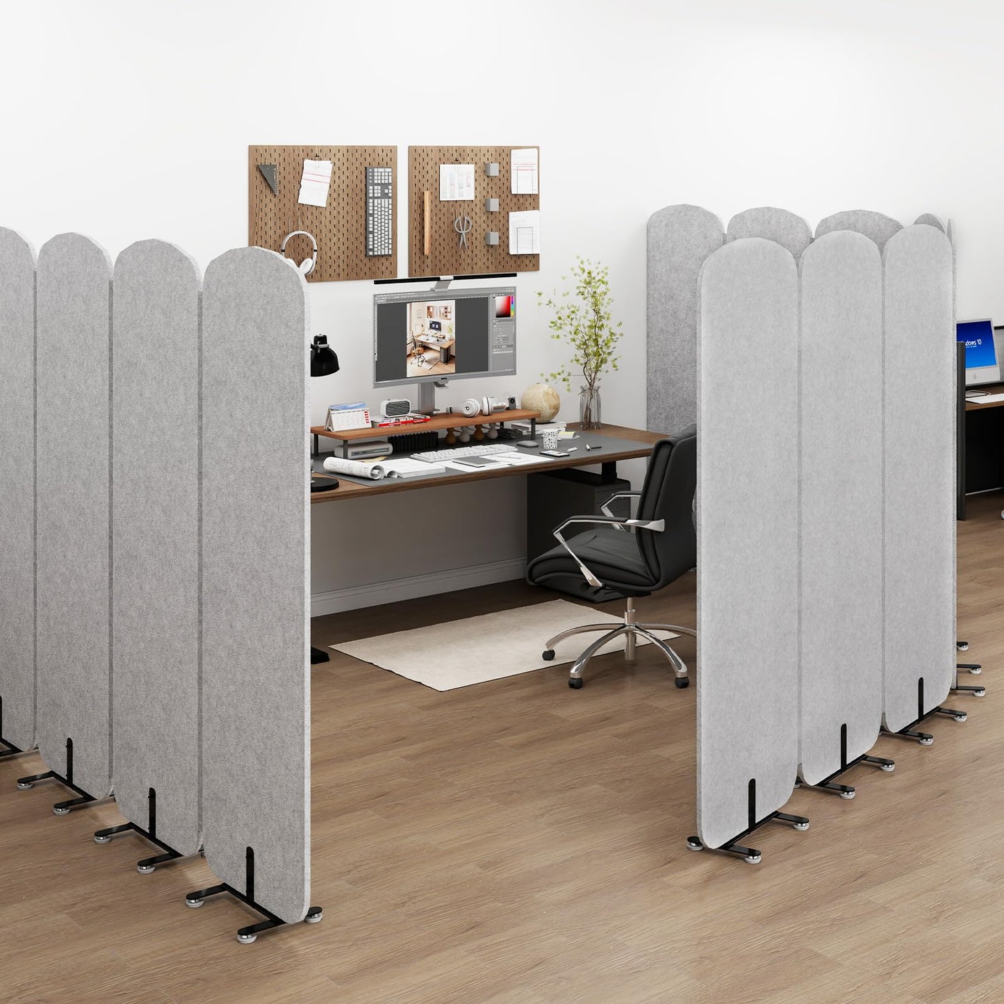 Natwind 5-Panel Office Room Divider, 122.8 x 71 inches Portable Office Partition, Freestanding Folding Privacy Wall for Cubicle & Temporary Indoor Space Separation (Grey)