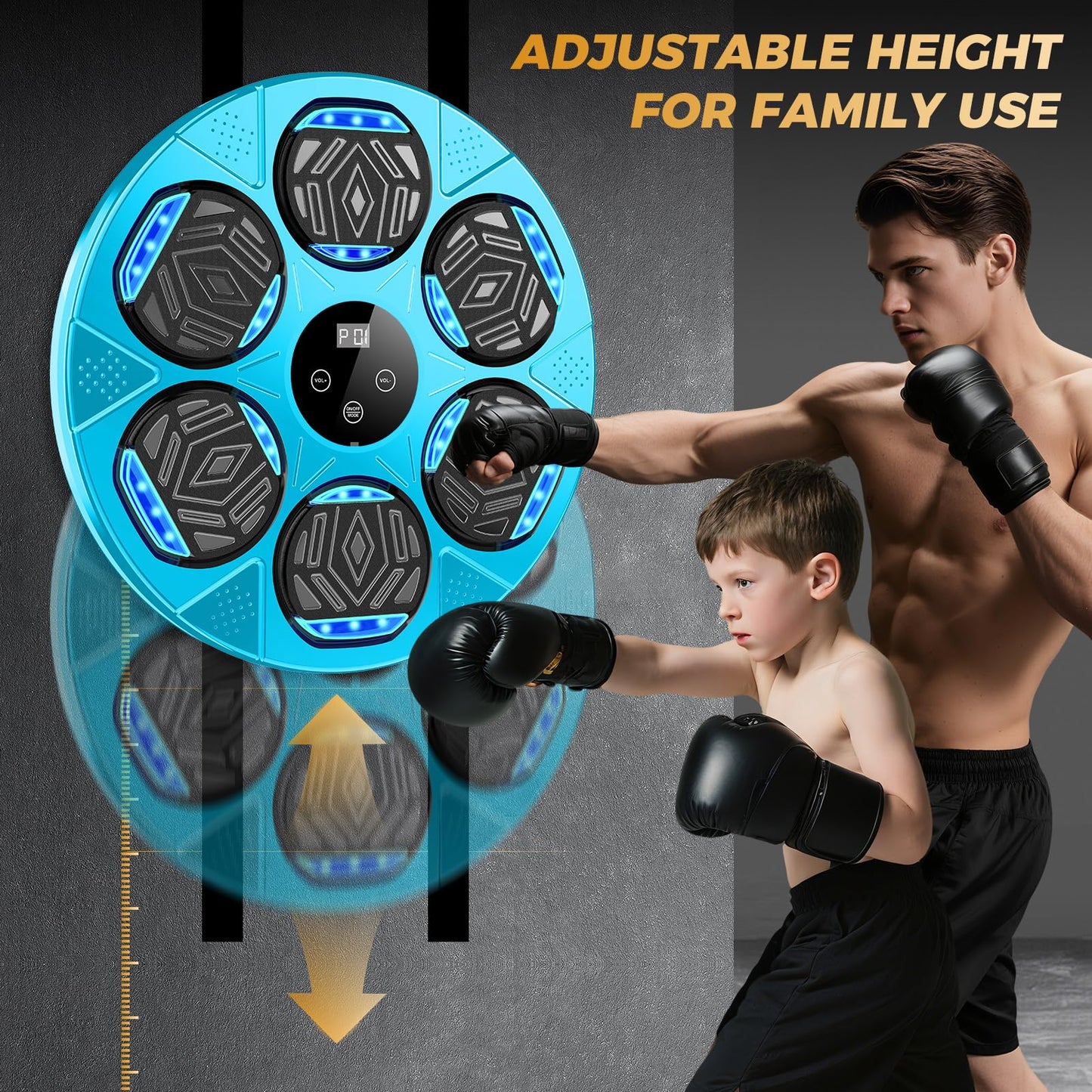 Music Boxing Machine, Wall Mount Punching pad for Kids Adult, Bluetooth Smart Boxing Traineing Machine with Black Gloves, Sport Workout Equipment Target for Home, Office, Gym（Blue