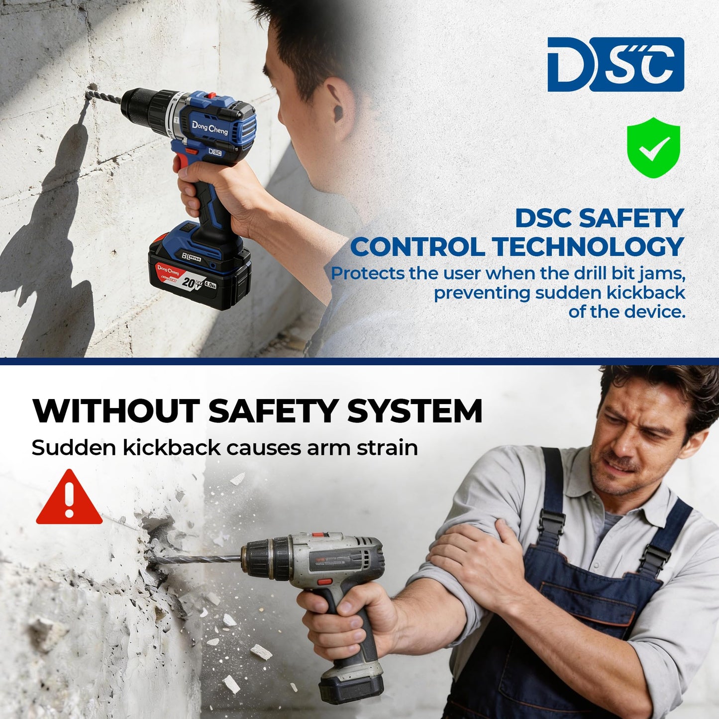 Dong Cheng 20V Brushless Hammer Drill, 796 in-lbs, 2 x 4.0Ah Battery, 1/2" Keyless Metal Chuck, 19+1+1 Clutch, Cordless Heavy-duty Drill for Drilling Brick Wall, Metal, Wood