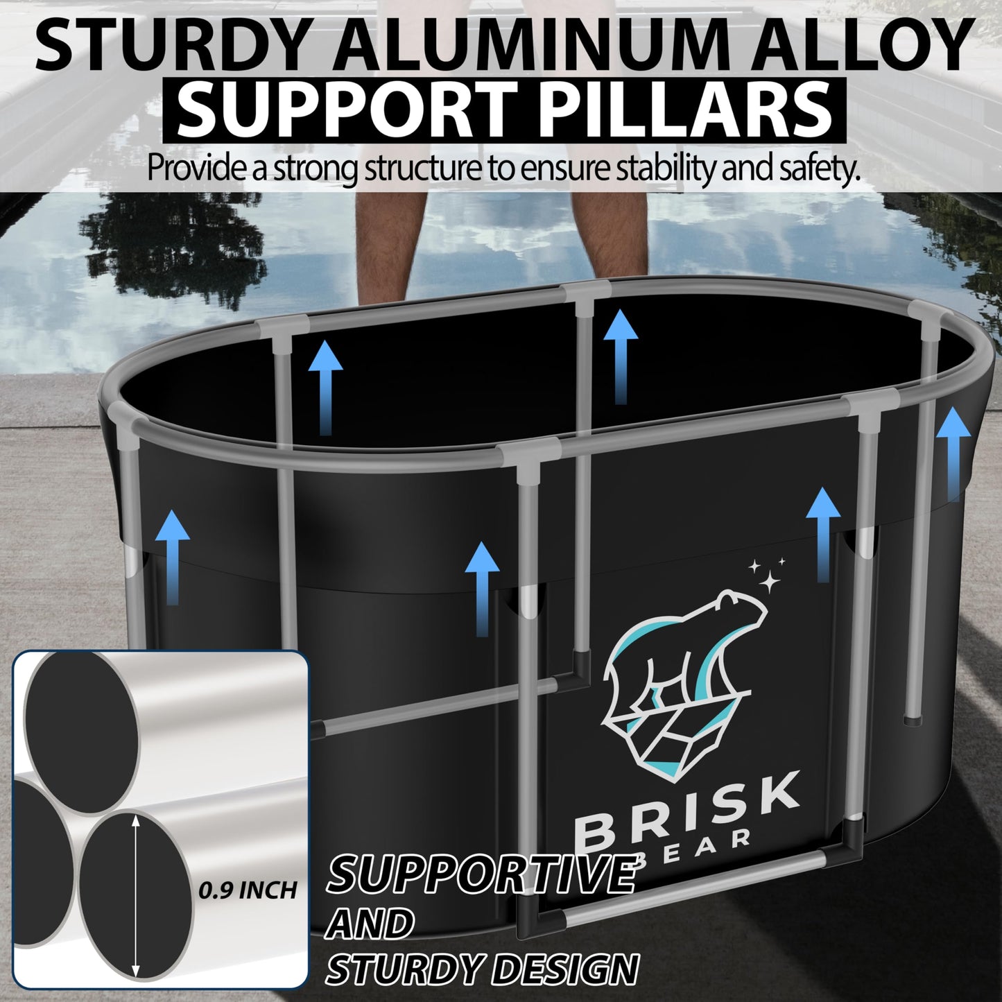 XL Oval Ice Bath Tub for Athletes with Cover by Brisk Bear - Extra Large Cold Plunge Tub for Recovery - Ice Tub with Digital Timer, Thermometer & Reusable Ice Molds - Cold Plunge to Soothe Muscles