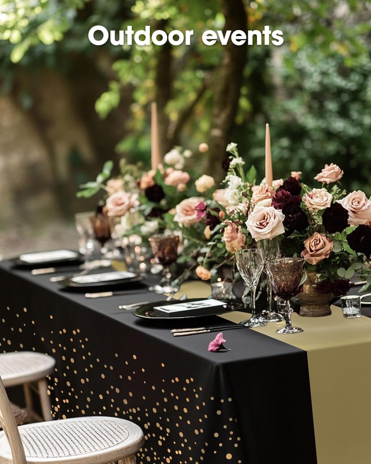 Pureegg Disposable Plastic Tablecloths - 8 Pack, 54 x 108 Inch, Leakproof & Sturdy, Black Gold for Graduation Parties