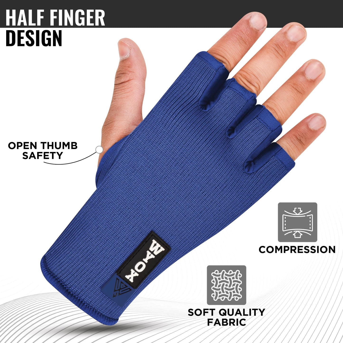 WYOX Inner Glove Hand Wraps for Boxing & Kickboxing — Elasticated Wrist Support, Knuckle Protection for Muay Thai, MMA, Heavy Bag Training (Men & Women)