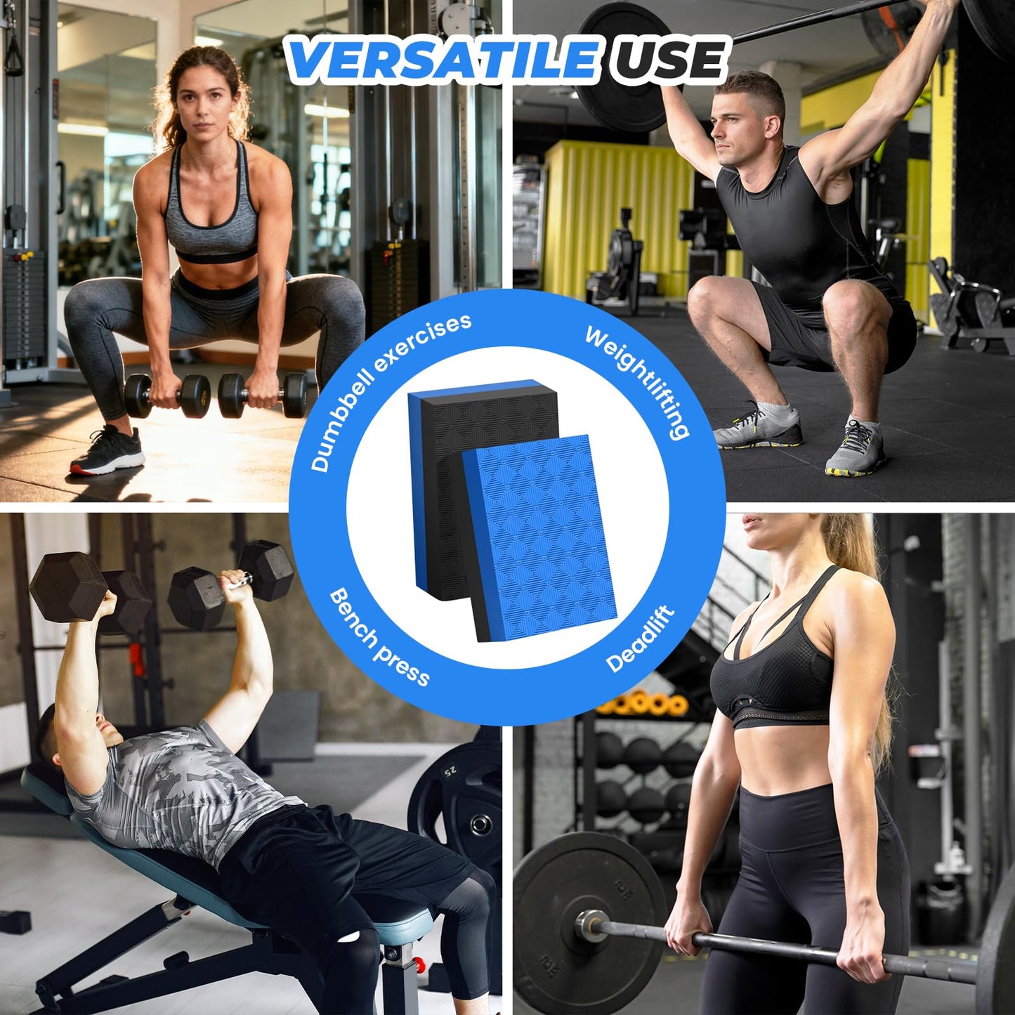 Colaxi Weightlifting Crash Pads for Floor Protection, Deadlift Mat, Weightlifting Crash Mats, Nonslip & Shock Absorbing Silencer Drop Pads for Fitness/Training/Yoga, Black Blue 50x33x4cm