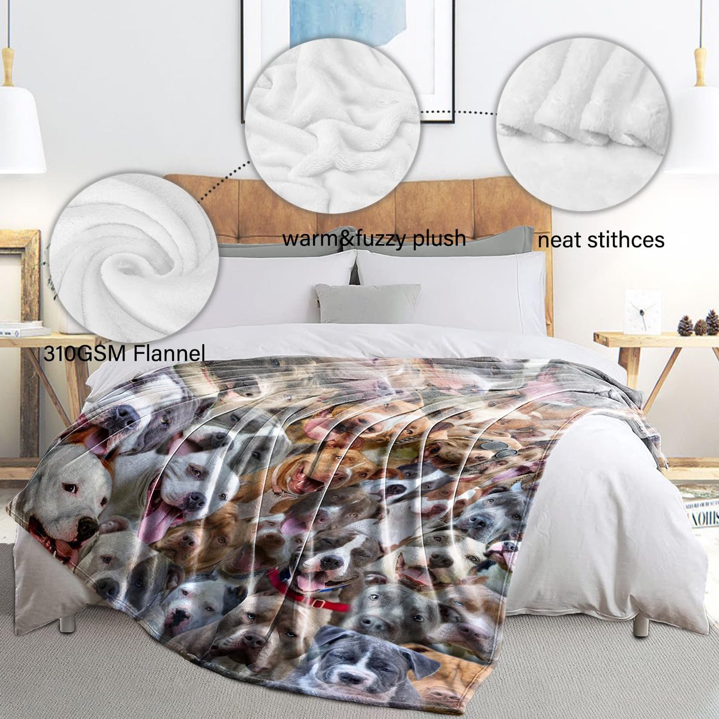 Pitbull Blanket,Pitbull Gifts for Dog Lovers,Pitbull Flannel Blanket Throws for Dog Mom Dad,Soft Warm Blankets for Sofa Bed Home Decor,Gifts for Kid Teens Girls Boys Halloween Christmas,50" x 60"