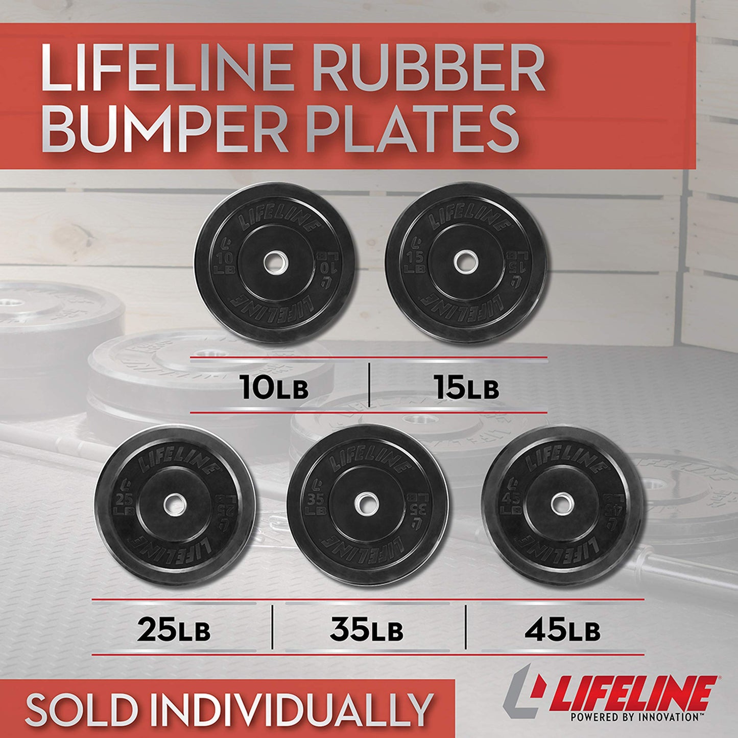 Lifeline Fitness Olympic Rubber Bumper Weight Plates - Single 2" Barbell Plates for Home Gym Equipment, Fitness Equipment for use with Weight Bench
