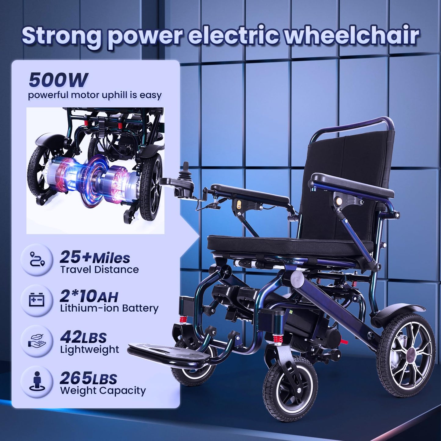 New Gradient Colour Electric Wheelchairs for Adults, Ultra Lightweight 42Lbs Foldable Power Wheelchairs, All Terrain Motorized Wheelchair with 2 Lithium Batteries, with Telescopic and Remote Control
