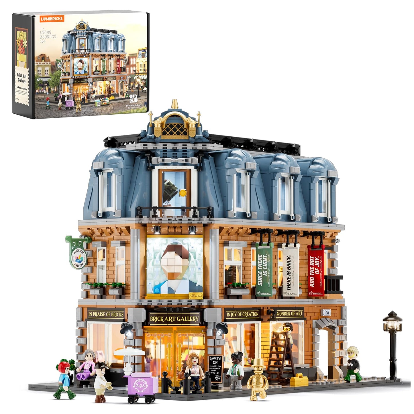 Lumibricks Brick Art Gallery Lighting Building Bricks Set - Town Life City Modular Collection Kit with Minifigures 3400 Pcs for Adults & Teen & Visual Art Lovers