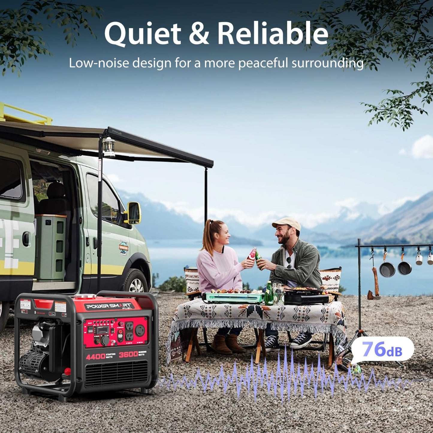 PowerSmart 4400-Watt Open Frame Inverter Generator, Gas Powered, CO-Sensor, Lightweight & Quiet for Home Use and Emergency Backup, Camping, EPA Compliant