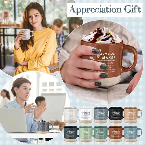 Didaey 10 Pcs Difference Maker Appreciation Gifts Bulk Inspirational Ceramic Coffee Mugs 13 oz Thank You Mug Admin Professionals Day Gifts for Volunteer Nurse Teacher Assistant Boss Leader, 10 Colors