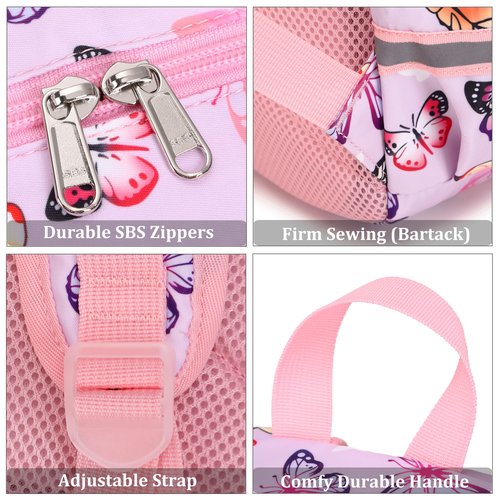 JIANYA Girls Backpack for School Elementary Kids Bookbag School Bag with Lunch Box, Butterfly Pink