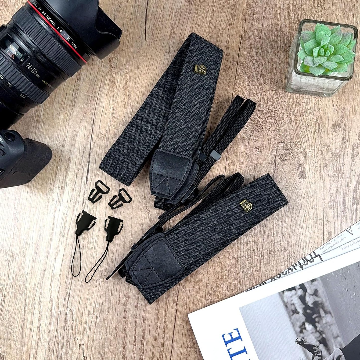 Brvlsoc Black Canvas Camera Neck & Shoulder Strap with Quick Release Buckles Adjustable Cotton Webbing for DSLR and SLR