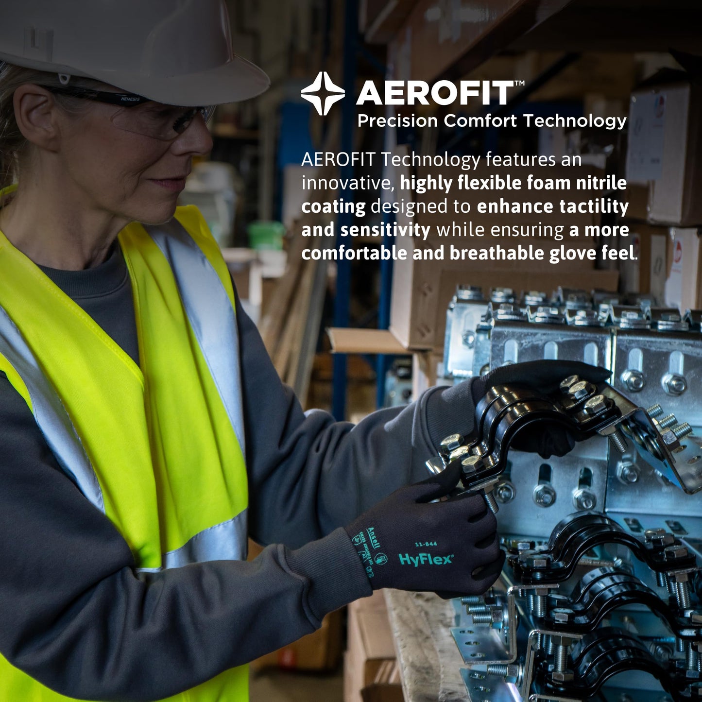 Ansell HyFlex 11-844 Multi-Purpose Touchscreen Work Gloves for Automotive, Machinery, Metal Fabrication, Size 8 (M) Dark Grey (Case of 144)